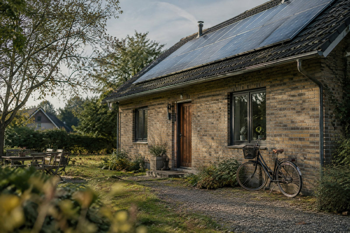 Hus med solceller og en inverter, 14 til 16 år gammel