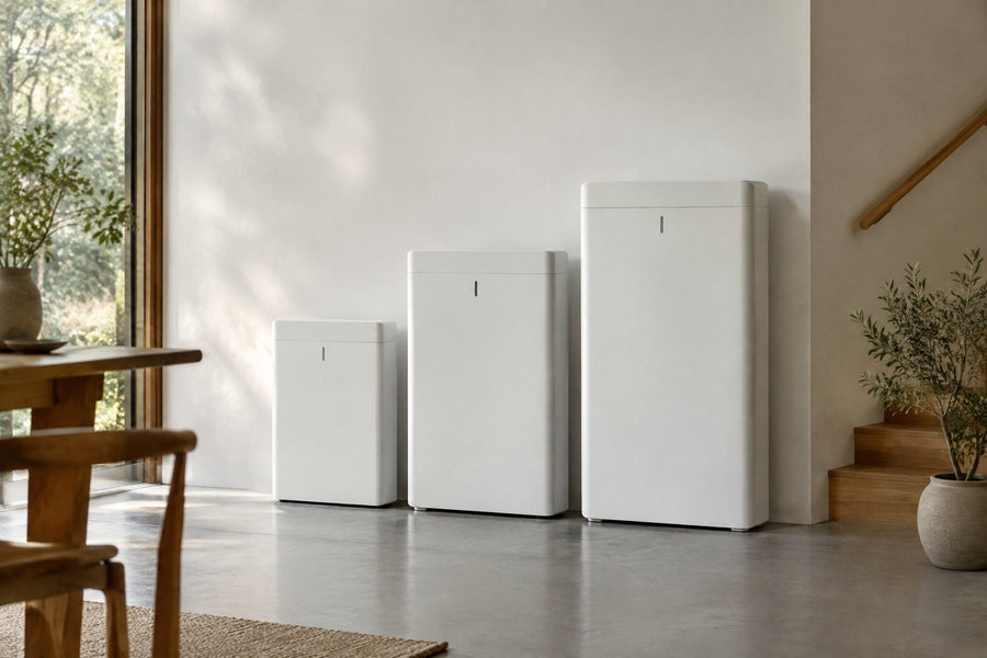 Tre batterier i forskellig størrelse: G2-E, G2 Pro og AP-H