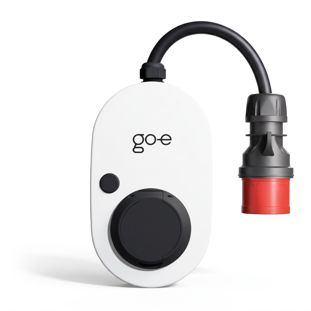 go-e Charger Gemini flex 2.0 mobil ladeboks til elbil set forfra med rødt CEE-kraftstik